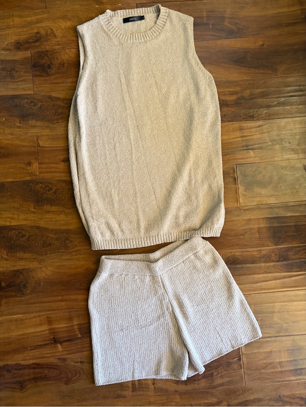Zara Cream Knit Sleeveless Crewneck Top and Shorts Set